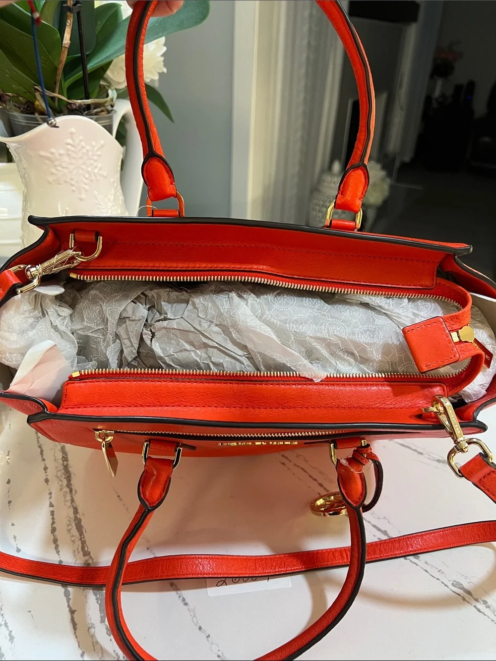 Michael Kors Sophie Mandarin Leather Satchel with MK Charm